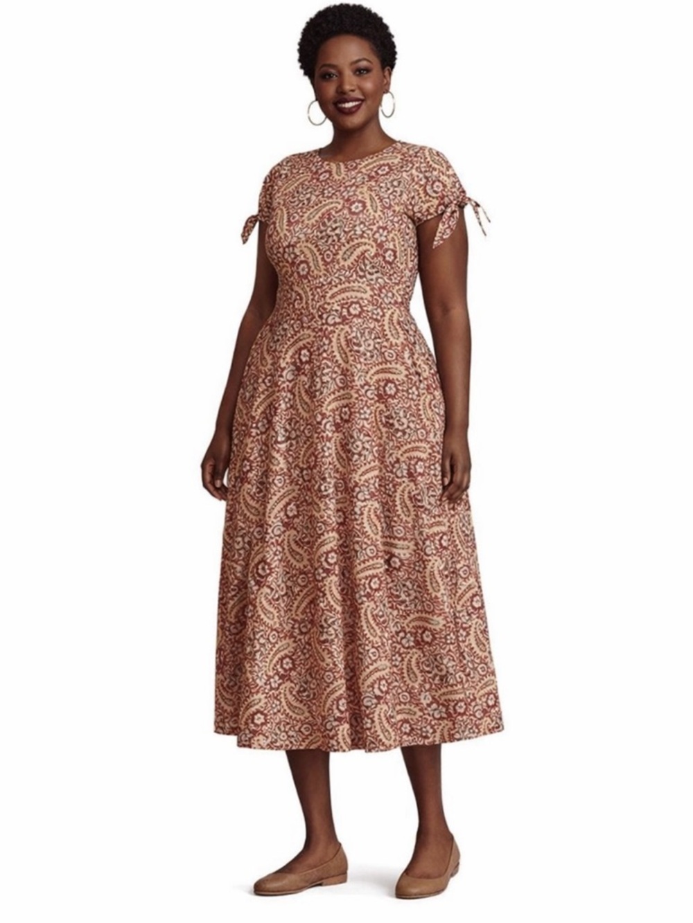Chaps Ethnic Flower Printed Tie Sleeve A-Line Casual Cotton Knit Long Maxi Dress
